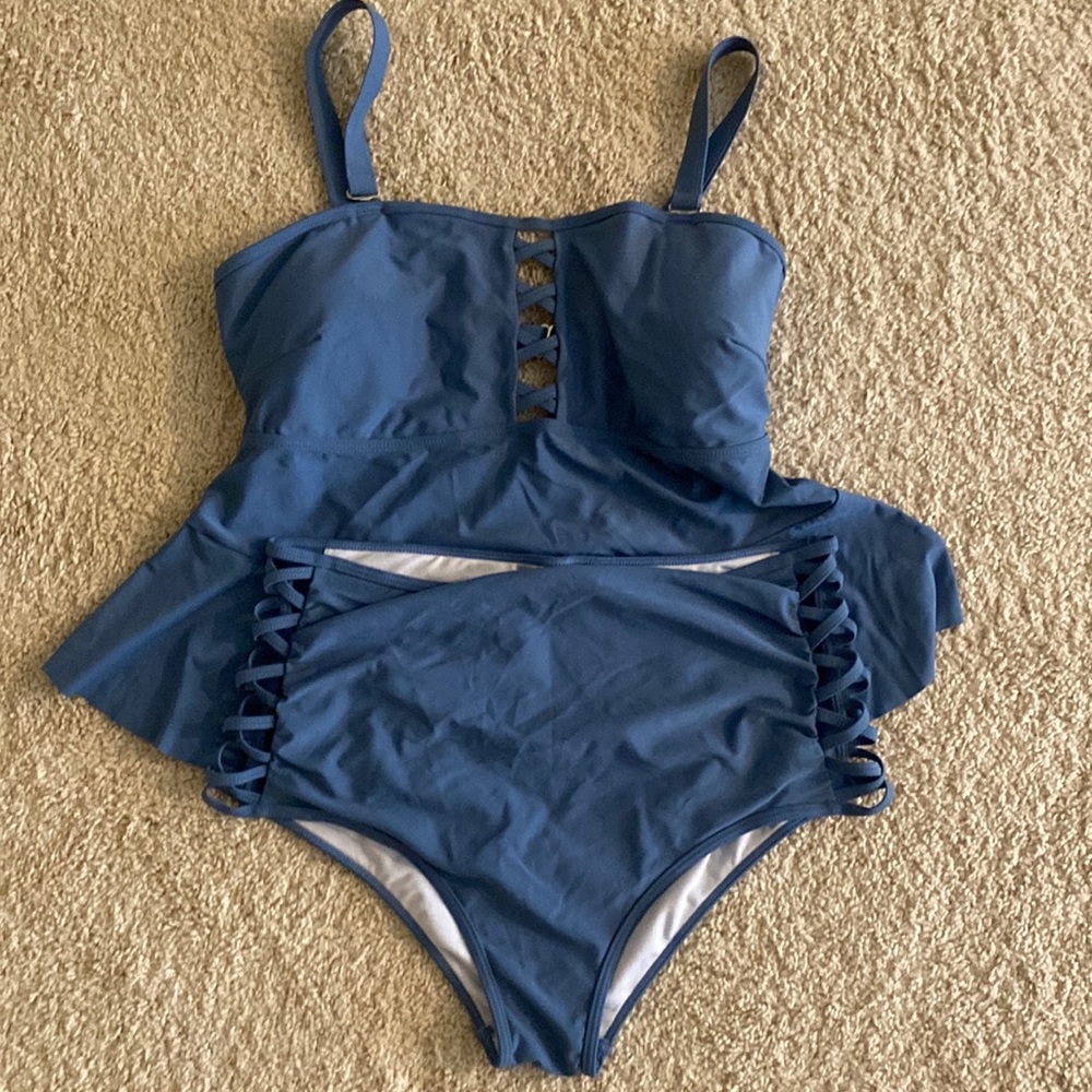 NWT size XXL two piece slate blue tankini